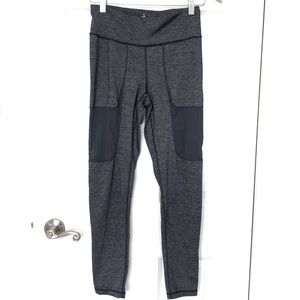 Titika athletic leggings with mesh panels, dark heathered blue, size 4